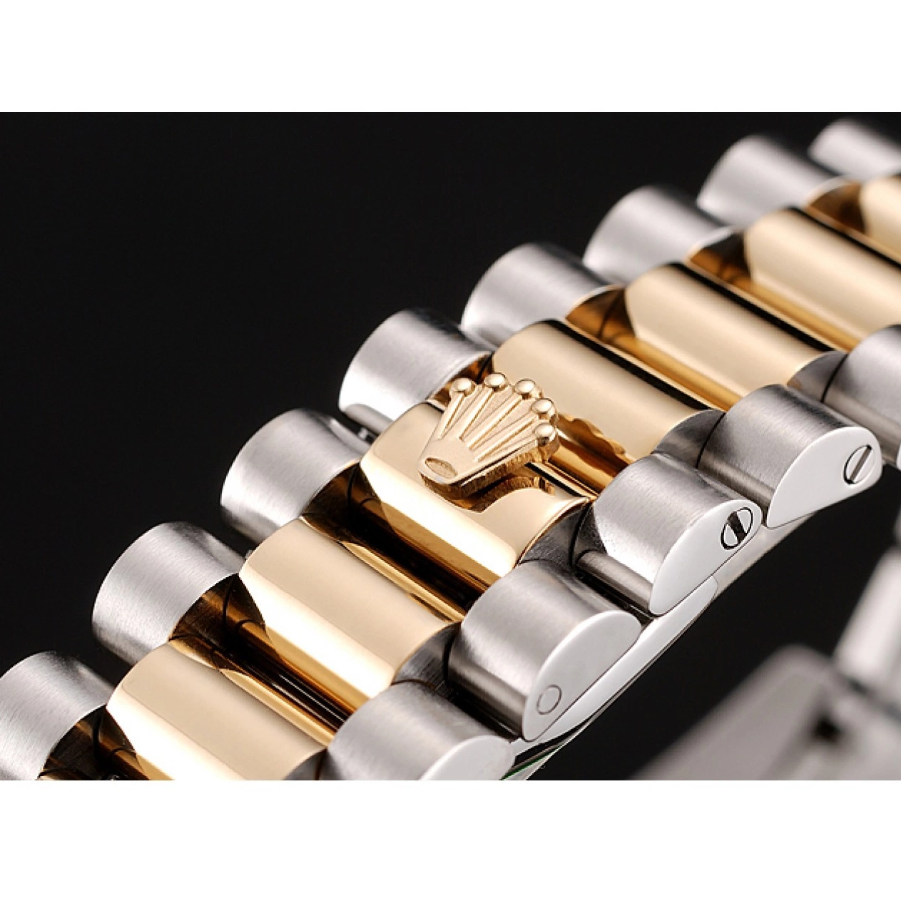 Good copy rolex watches Steel Case Dial Black Two Tone Gold Rolex 1453975 Bracelet Stainless Diamond Swiss Day-Date 0716
